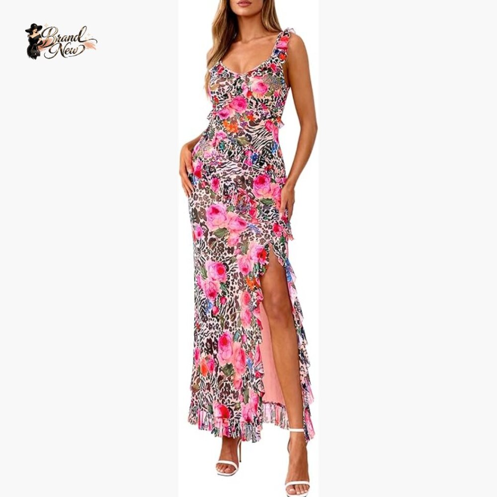 Polyester Elastane Mesh Lined Maxi Dress with Spa… - image 1